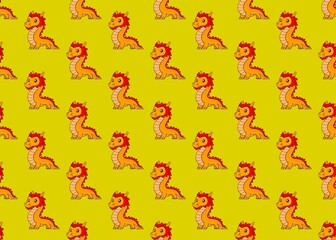 Chinese new year. Seamless pattern with dragons on a yellow background. Happy new year. 2025. Traditional Chinese character. Asian mythological dragons. 