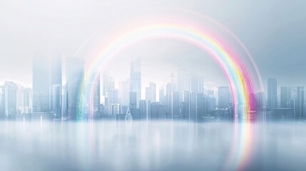 Rainbow arching across a cloudy sky after a rainstorm, colorful weather phenomenon