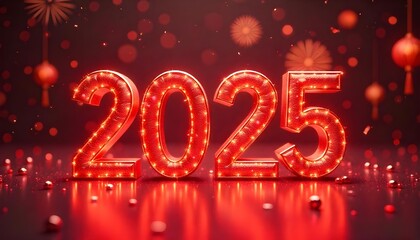 2025 happy new year  celebration card background in red colour theme