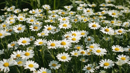 Sunny Chamomile Field in Full Bloom on a Summer Meadow