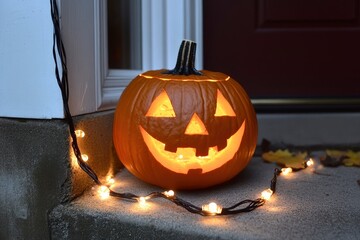 Fototapeta premium Jack o' Lantern Halloween Lights with generative ai