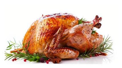 Juicy roasted turkey garnished with fresh herbs and berries, perfect for festive celebrations and family gatherings. This mouthwatering dish embodies warmth and tradition