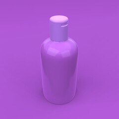Elegant cosmetic bottle closeup on purple background. Modern cover design. 3d illustration.