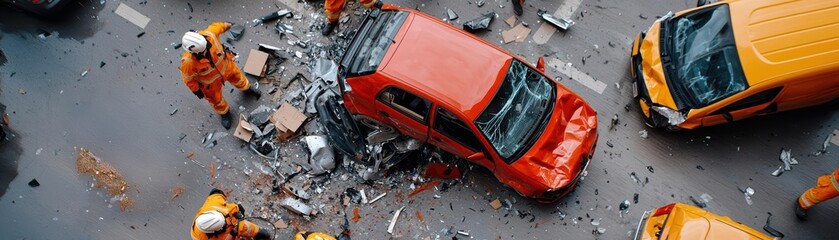 A dramatic scene capturing a road accident