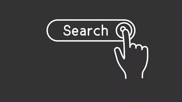 Search bar white line animation. Web navigation animated icon. Scaling letters, pressing buttons. Browser interface. Isolated illustration on dark background. Transition alpha video. Motion graphic