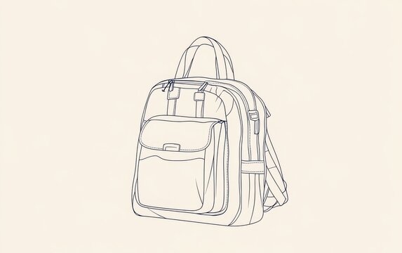 recommend clip art: A contemporary line art depiction of a school bag, created as a minimalist vector illustration, focusing on the essential features 