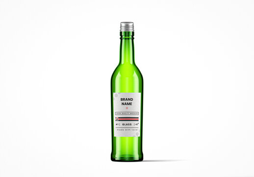 Slim Green Glass Drink Bottle Mockup