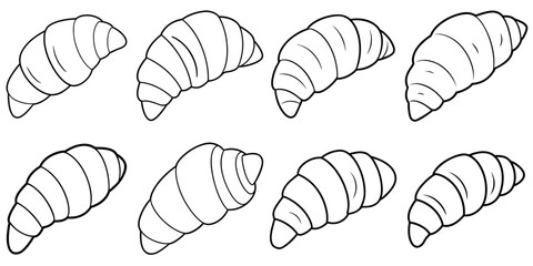 line art vector illustration collection of croissant . isolate on a white background. SVG and PNG
