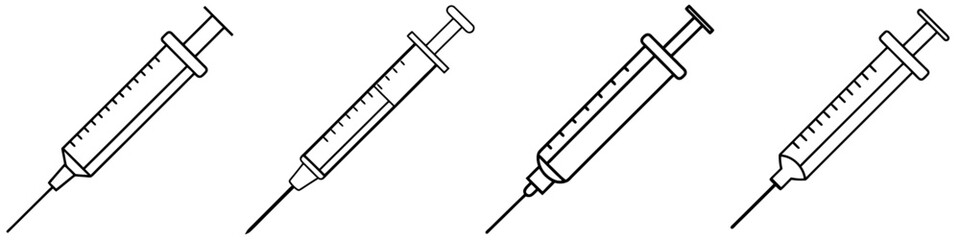 line art vector illustration collection of syringe . isolate on a white background. SVG and PNG
