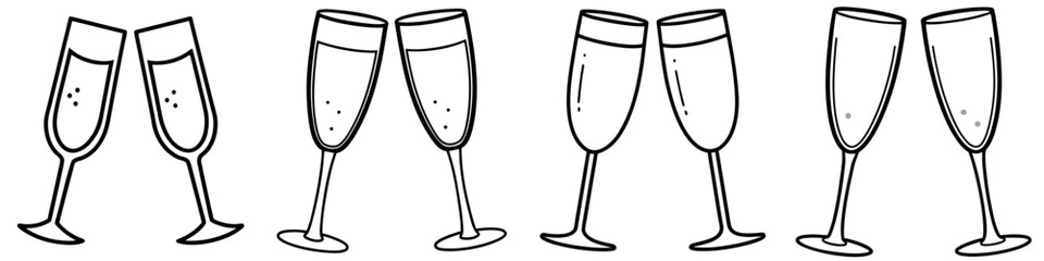 line art vector illustration collection of champagne glasses . isolate on a white background. SVG and PNG
