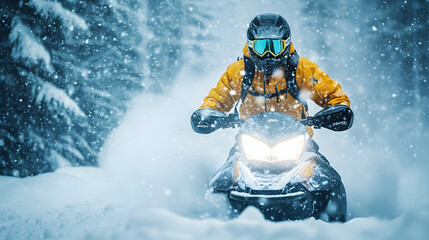 A snowmobile rider wearing reflective gear navigating through a snowstorm with visibility rapidly decreasing.