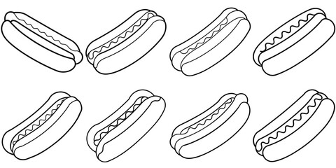 line art vector illustration collection of hotdog . isolate on a white background. SVG and PNG
