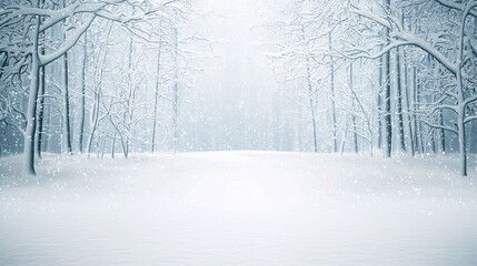 Fototapeta premium Snowflakes gently falling in a quiet forest, winter weather, serene and peaceful
