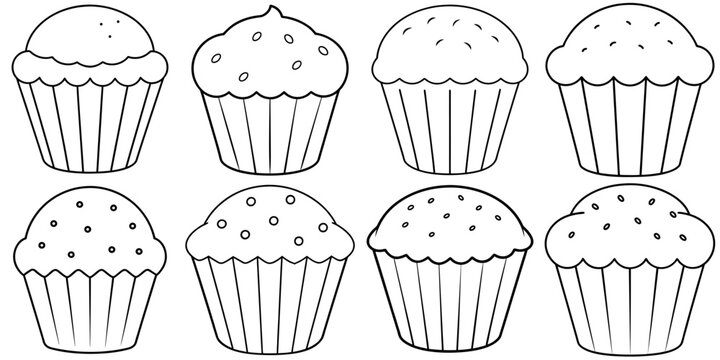 line art vector illustration collection of muffin . isolate on a white background. SVG and PNG
