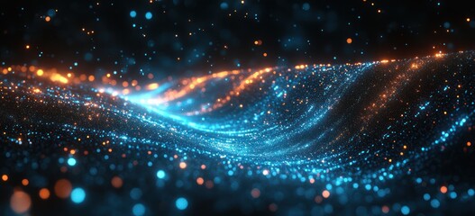 Abstract Blue and Orange Glowing Particles