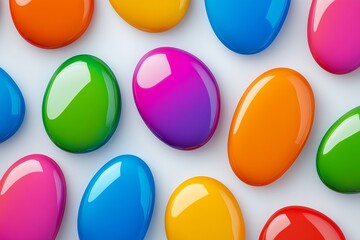 Row of colorful spheres with a white background. The spheres are of different colors. Concept of vibrancy, diversity. vibrant, glossy blobs in various colors floating on a clean, white background.