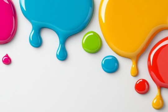 Row of colorful spheres with a white background. The spheres are of different colors. Concept of vibrancy, diversity. vibrant, glossy blobs in various colors floating on a clean, white background.