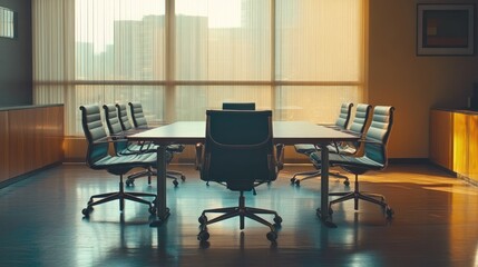 Empty conference room with a table and chairs