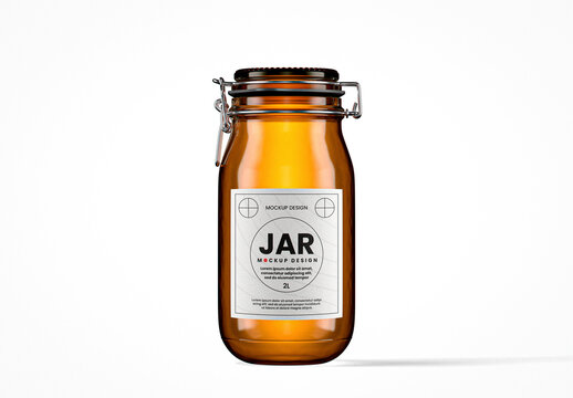 Round Amber Glass Clip Top Jar Mockup