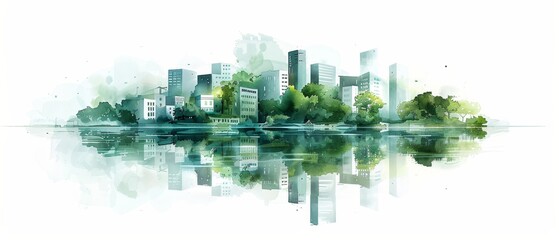 Obraz premium Serene Urban Landscape with Reflections in Water