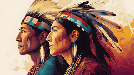 Illustration art poster Native American Heritage Month. Indigenous peoples day