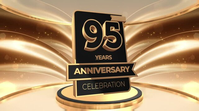 95 years, 95th anniversary logo loop, looped video background, backdrop in 3D Gold 