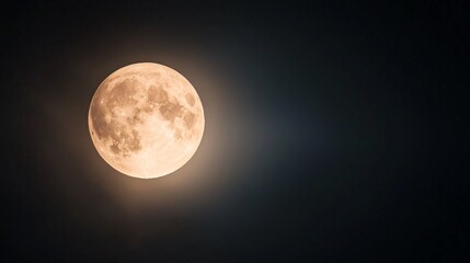 Obraz premium Bright moon shining through a partly cloudy night sky, clear weather, tranquil evening
