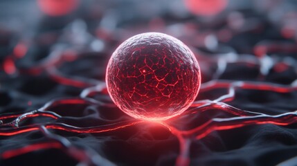 Quantum data sphere surrounded by AI neural wires, merging together in a glowing stream of light, with a futuristic gradient background and room for text 