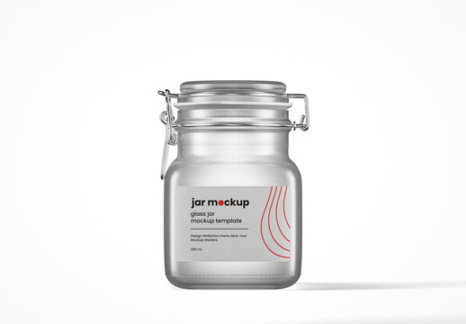 Frosted Glass Square Clip Top Spice Jar Mockup