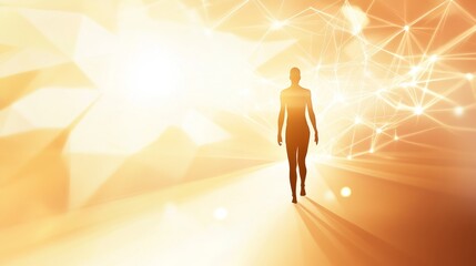 A solitary figure walking towards light, symbolizing hope, discovery, and a journey into the unknown. Embrace the future.