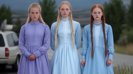 Fundamentalist Latter Day Saints women, mormon religion polygamists, modesty prairie dresses.