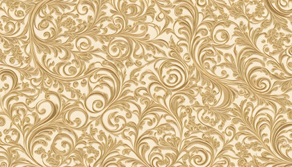 Elegant floral pattern in gold and cream colors on textured background