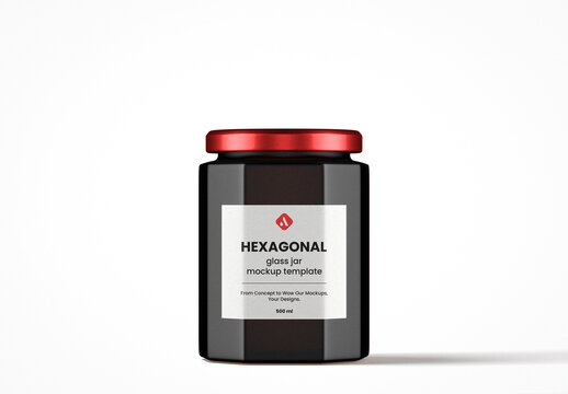 Matte Painted Glass Hexagonal Jar Mockup