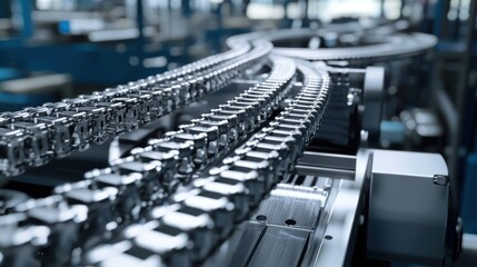 Fototapeta premium a factory assembly line with interconnected chains, representing the mechanics of industrial production