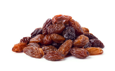 Pile of Raisins isolated on white background. Clipping path.