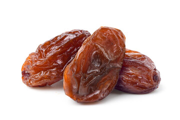 Close-up Raisins isolated on white background. Clipping path.