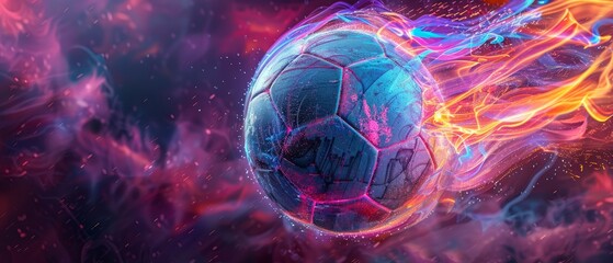 Soccer Ball in Motion with Colorful Flames Effect