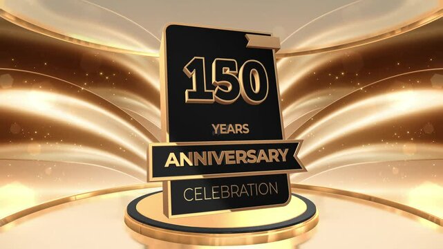 150 years, 150th anniversary logo loop, looped video background, backdrop in 3D Gold 