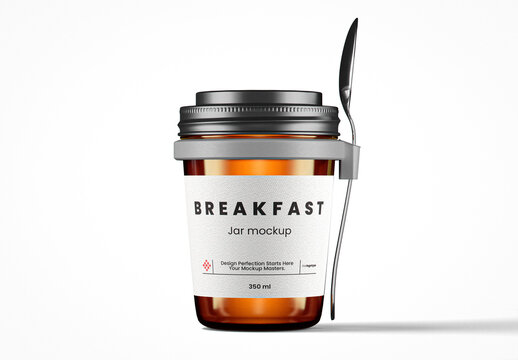 Round Amber Glass Breakfast Jar Mockup