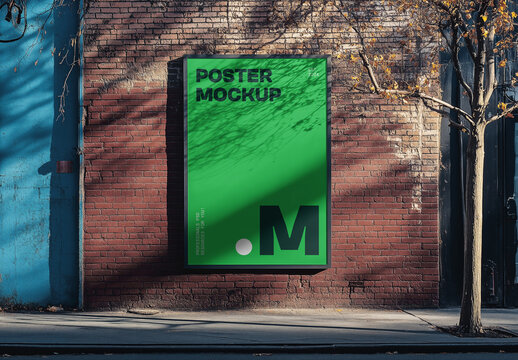Vertical Billboard on the Brick Wall Mockup
