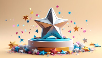 Gleaming star-shaped trophy made of clay in 3D style