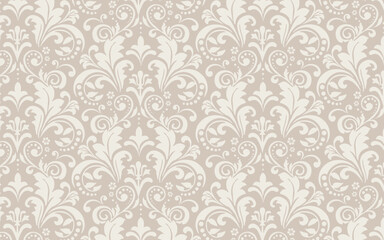 Damask pattern seamless, damask wallpaper in baroque style for textile fabric, wallpaper, packaging. Floral background vector beige, white and black
