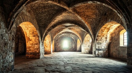 Fototapeta premium a cavernous room in an ancient castle, symbolizing history and the exploration of medieval architecture