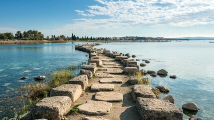 Fototapeta premium a historical causeway with ancient stones, symbolizing the connection between cultures and history