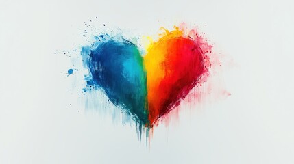 A colorful heart design, hand-painted with bright blue, red, yellow, and rainbow hues, represents love and solidarity for the LGBTQ community in an artistic expression