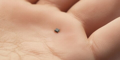 Fototapeta premium A microchip lying on a hand with visible fingerprints