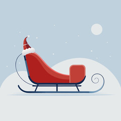 Santa's sleigh spacious and empty, cartoon style, white background
