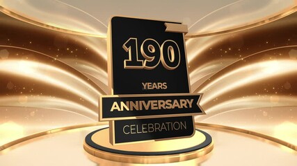 190 years, 190th anniversary logo loop, looped video background, backdrop in 3D Gold 