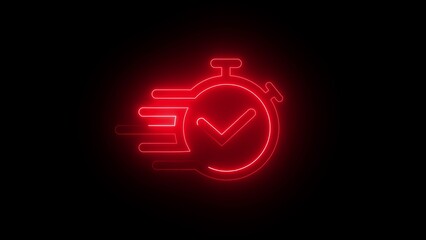 Glowing neon set time icon isolated on black background.