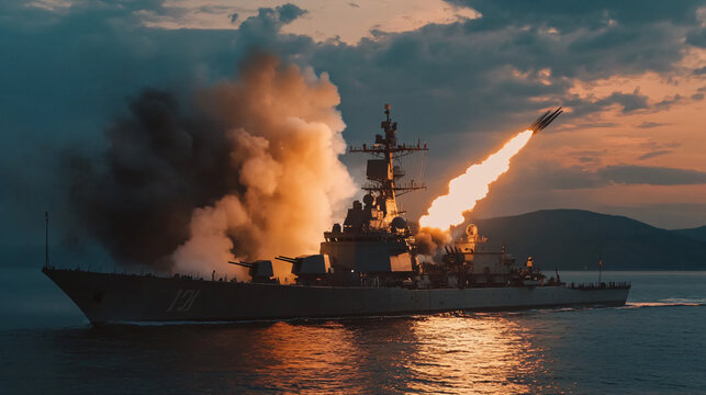 A battleship showcasing its firepower during a naval demonstration.